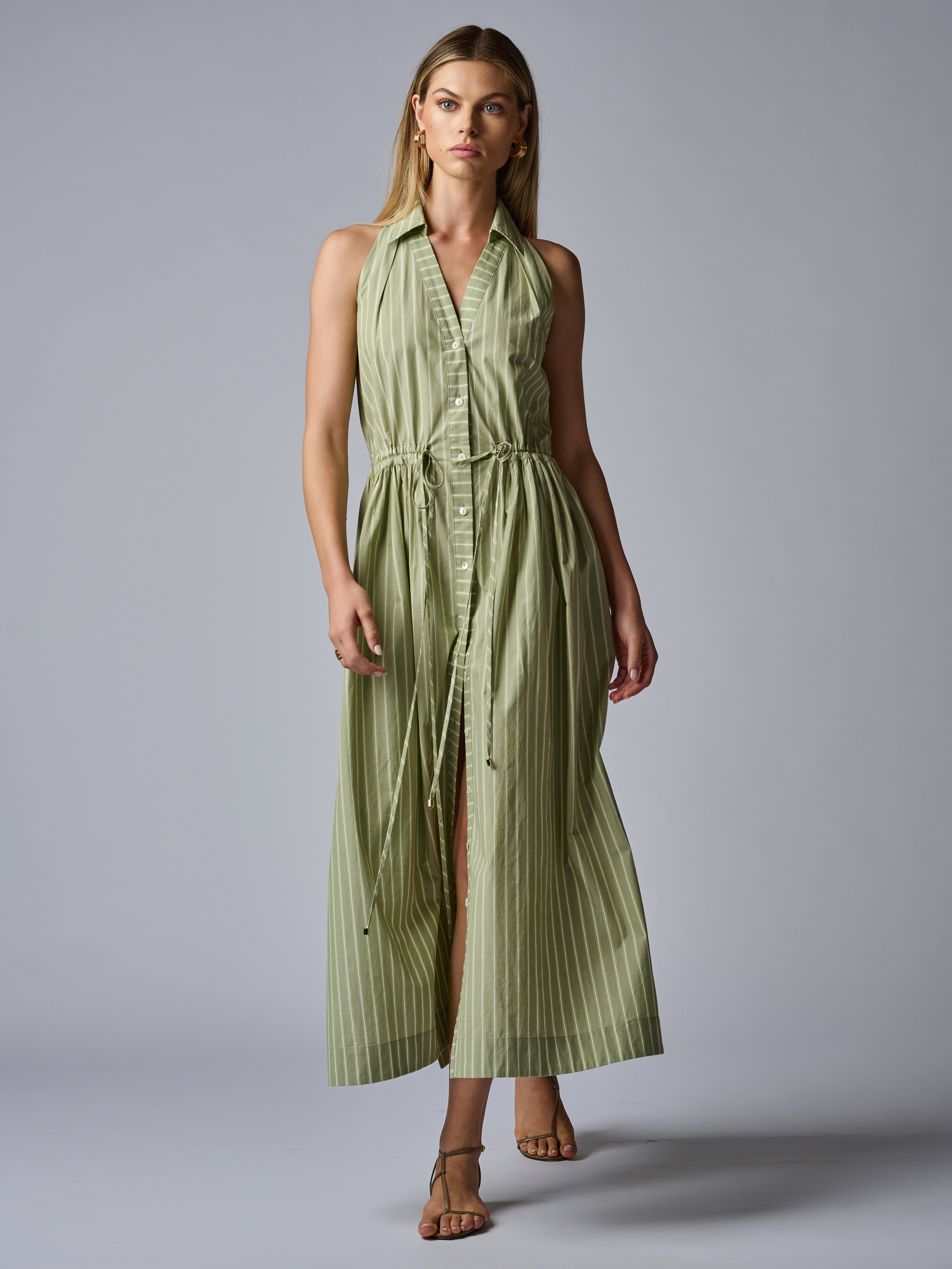 STELLA DRESS - SAGE STRIPE