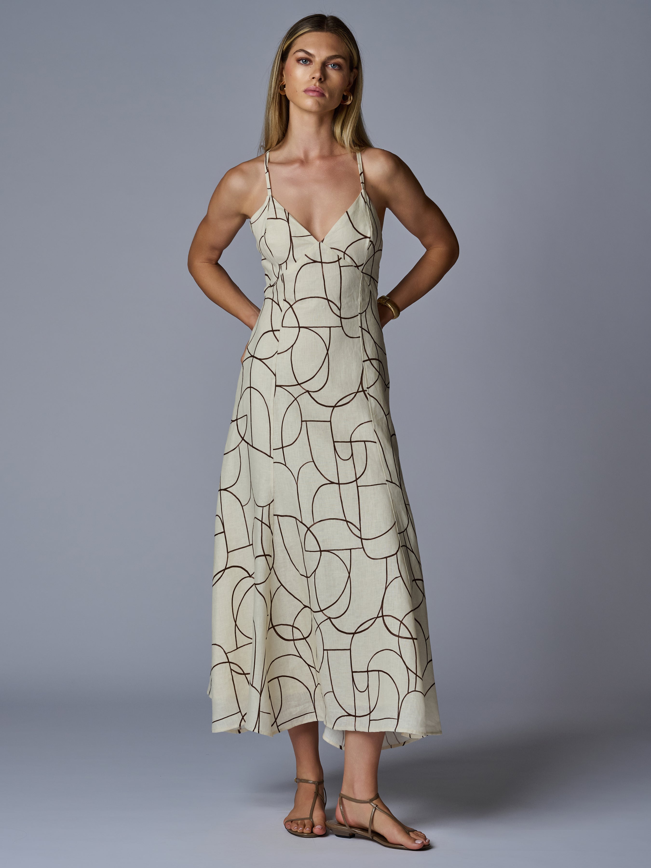 WYETH DRESS - BROWN GEO PRINT