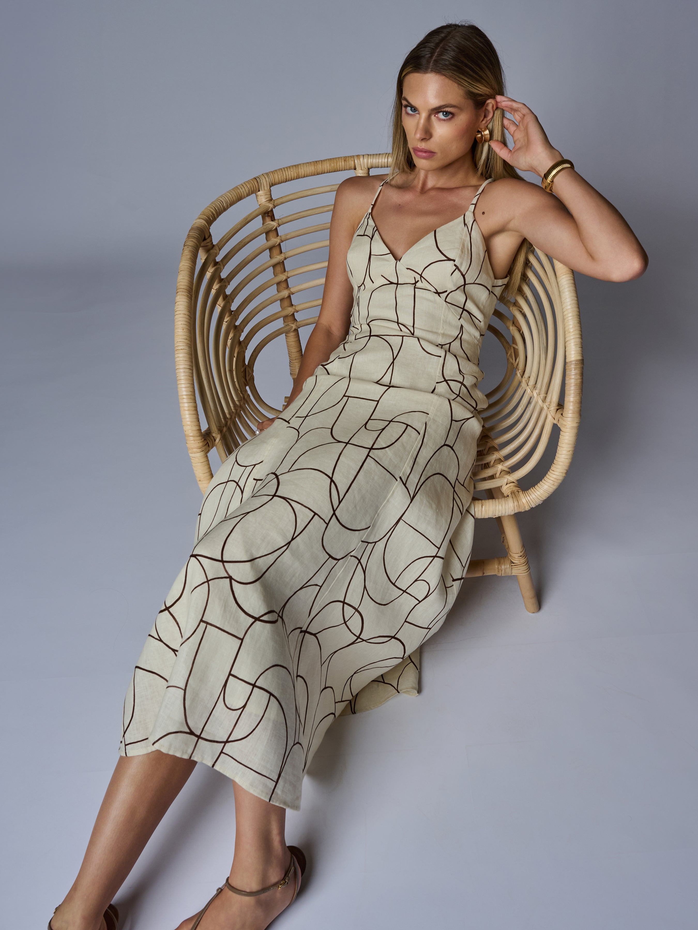 WYETH DRESS - BROWN GEO PRINT