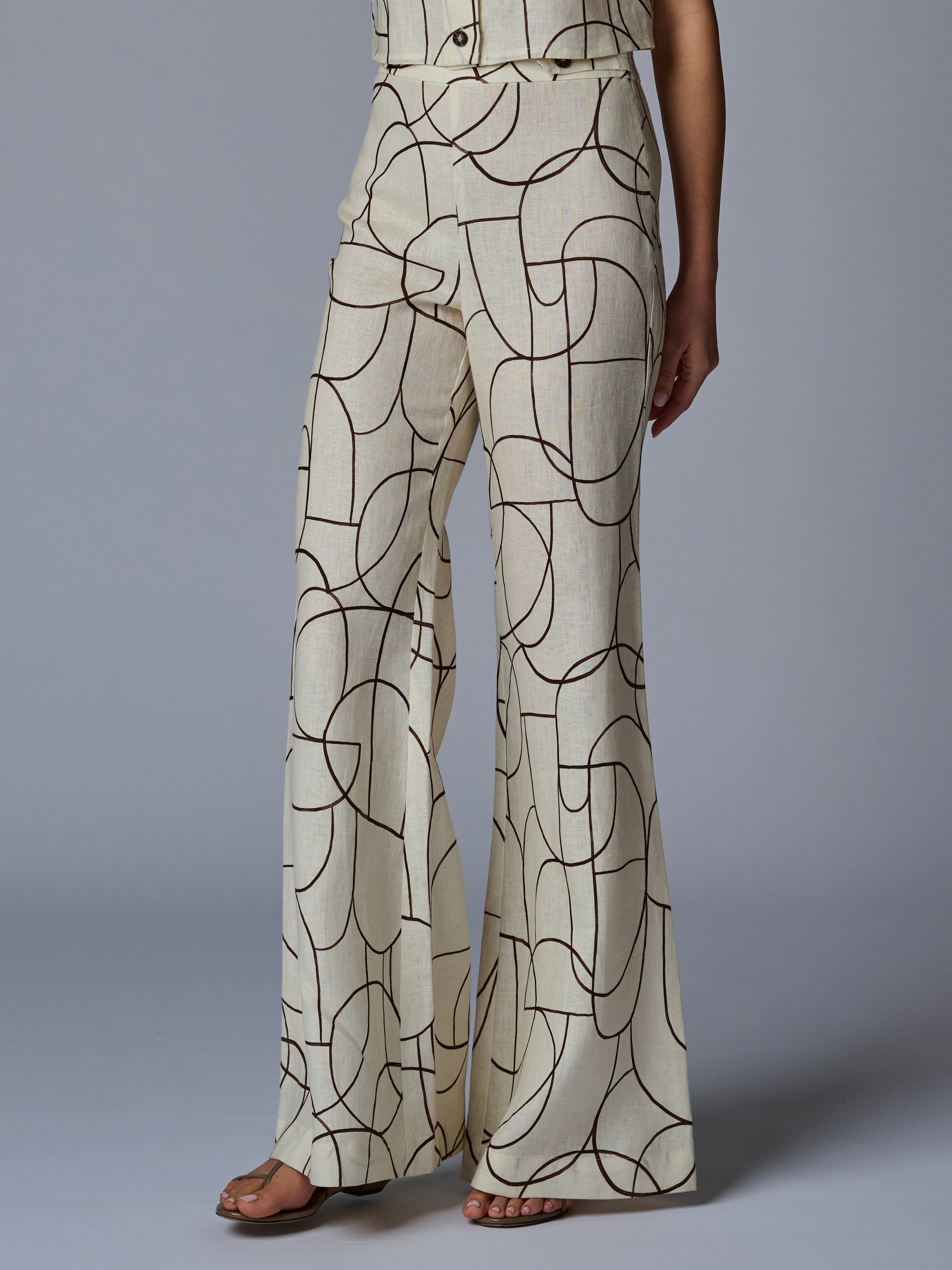 ANNIKA PANT IN LINEN - BROWN GEO PRINT