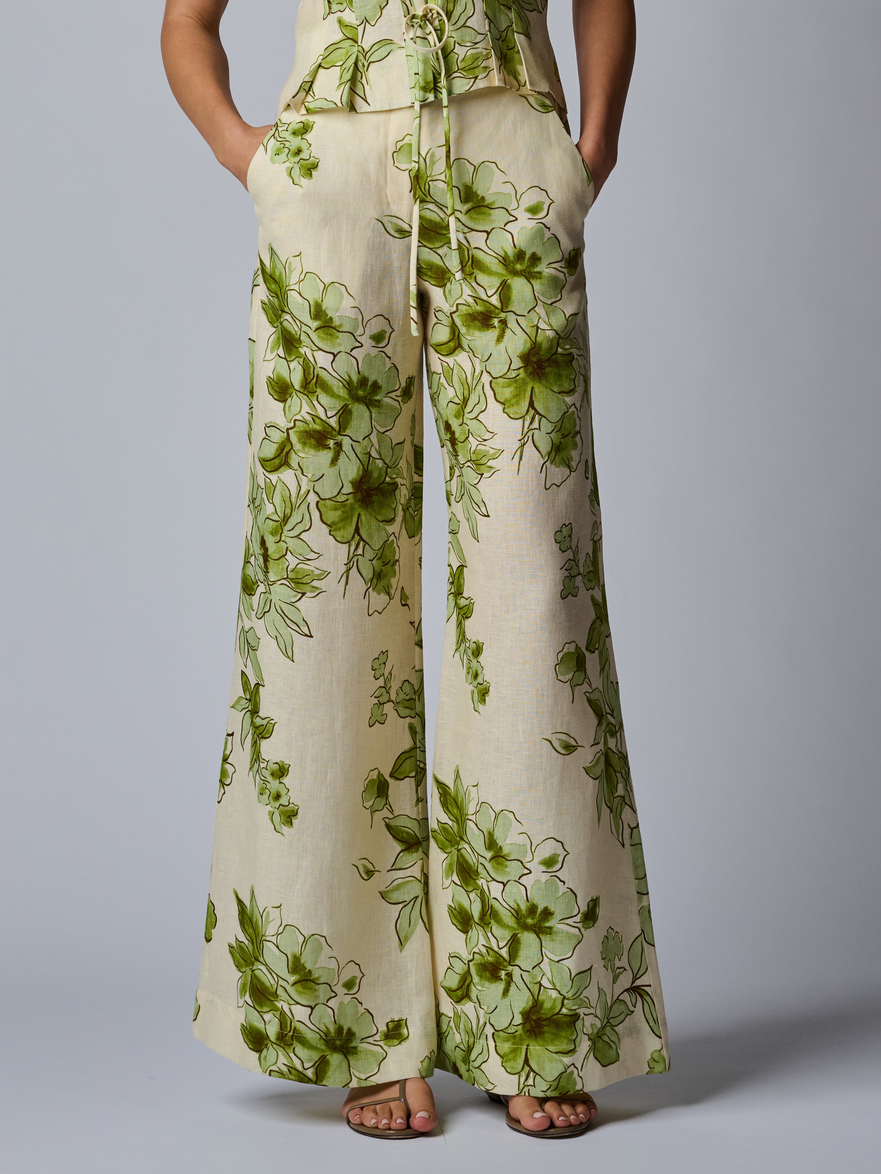 CAPRI LINEN PANT - GREEN FLORAL