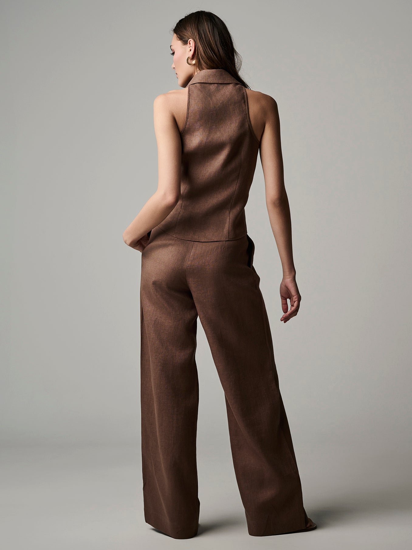 SLOAN LINEN VEST - CHOCOLATE