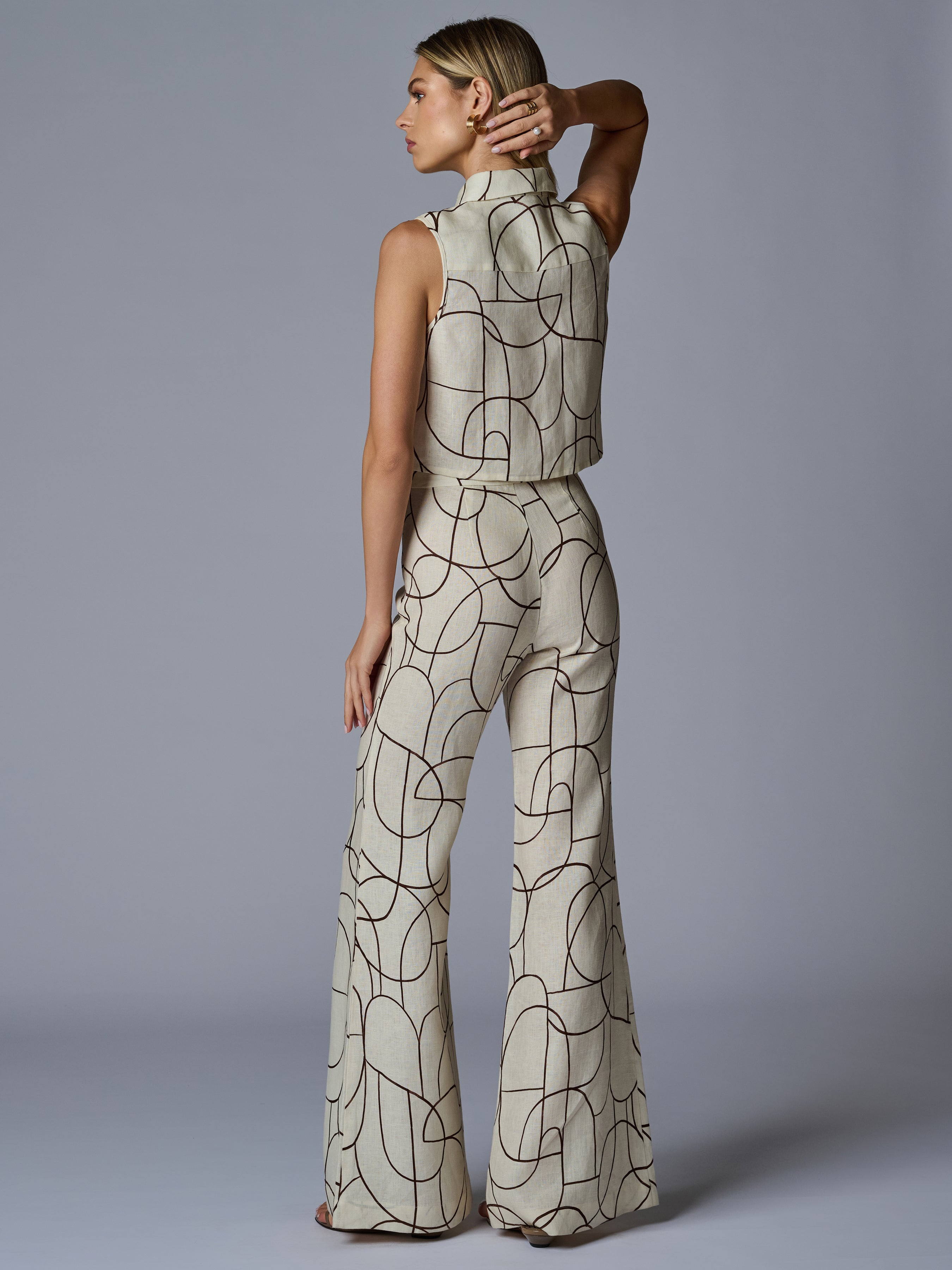 ANNIKA PANT IN LINEN - BROWN GEO PRINT