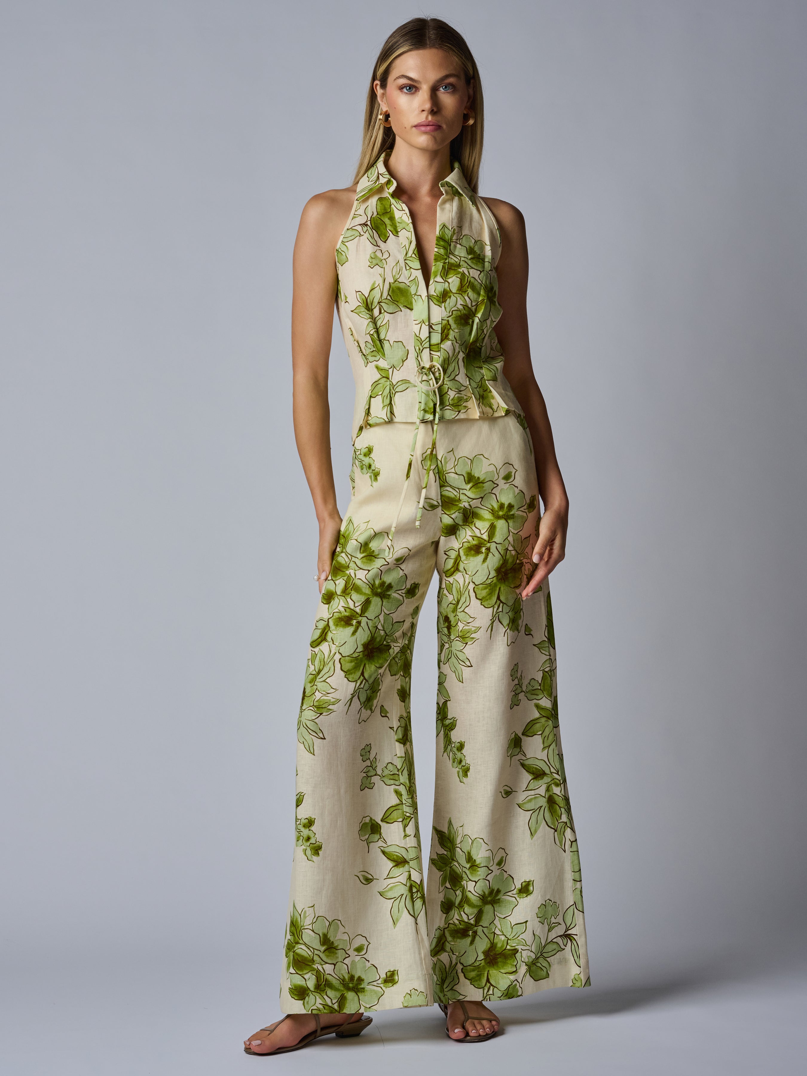 CAPRI LINEN PANT - GREEN FLORAL