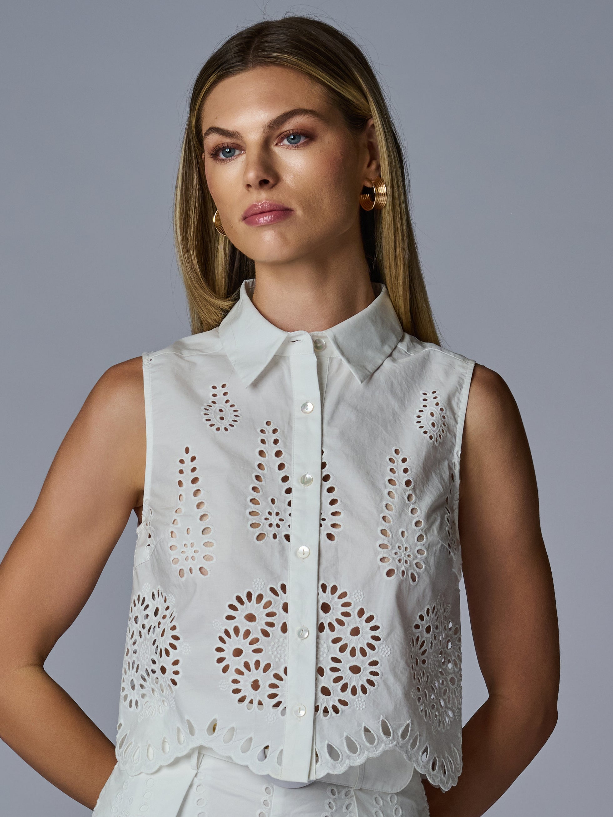 KATJA TOP IN EYELET - WHITE