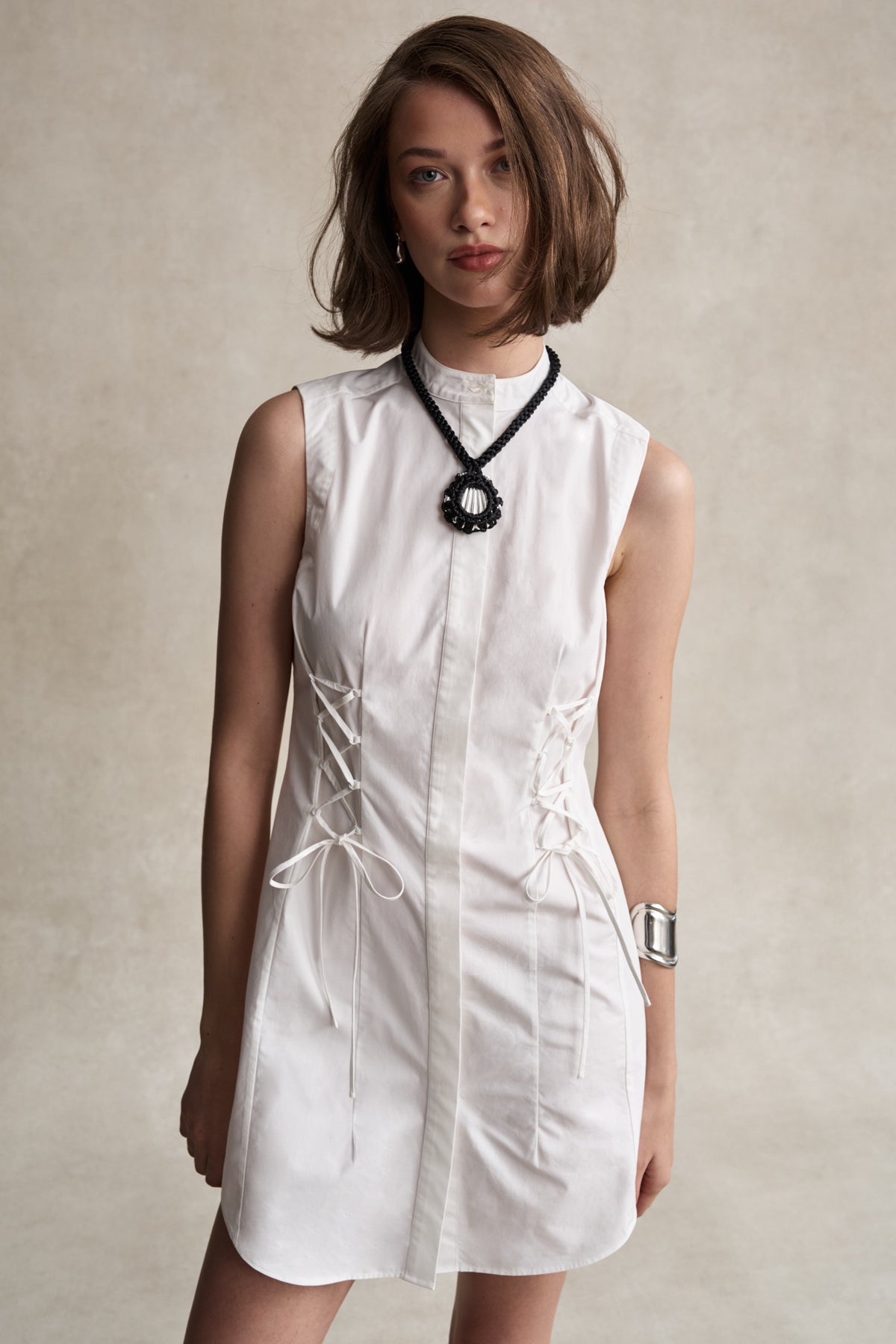 HEVRON Thea Dress White Cotton Poplin Dress, studio shot