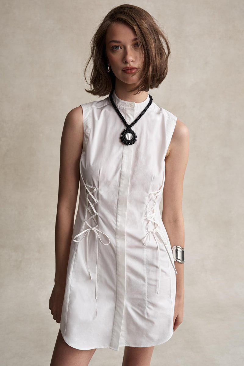 HEVRON Thea Dress White Cotton Poplin Dress, studio shot