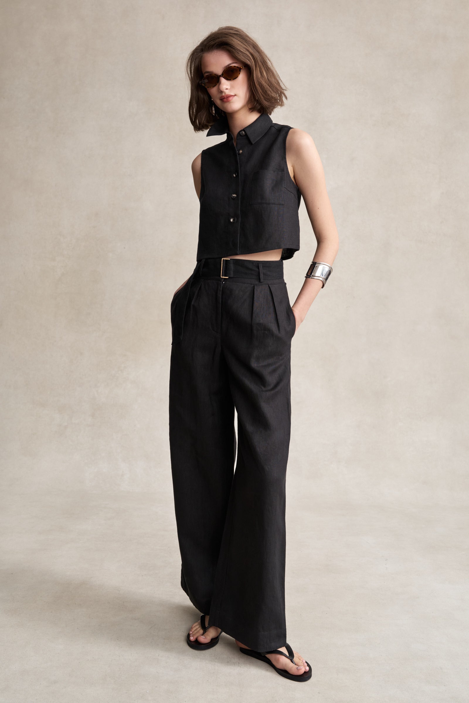 Black Wide-Leg Linen Pants | HEVRON Alina Pant