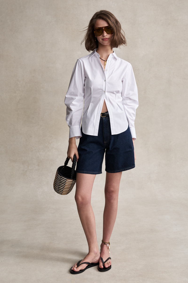 HEVRON Drexel Shirt White Cotton Poplin Shirt, studio shot