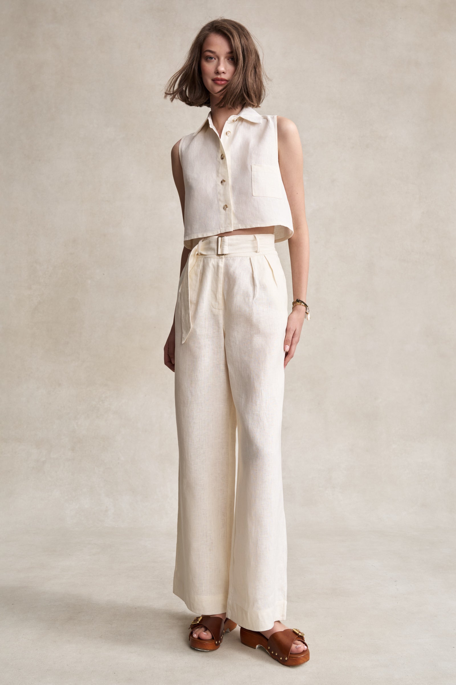 Ivory Wide-Leg Linen Pants | HEVRON Alina Pant