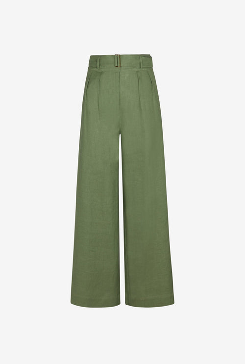 HEVRON Alina Pant Sage Wide-Leg Linen Pants, front view