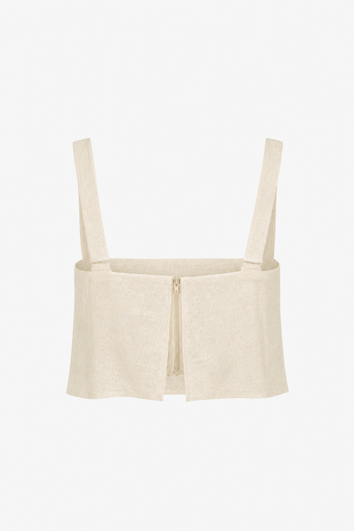 HEVRON Caitlyn Crop Ivory Linen Crop Top, back view