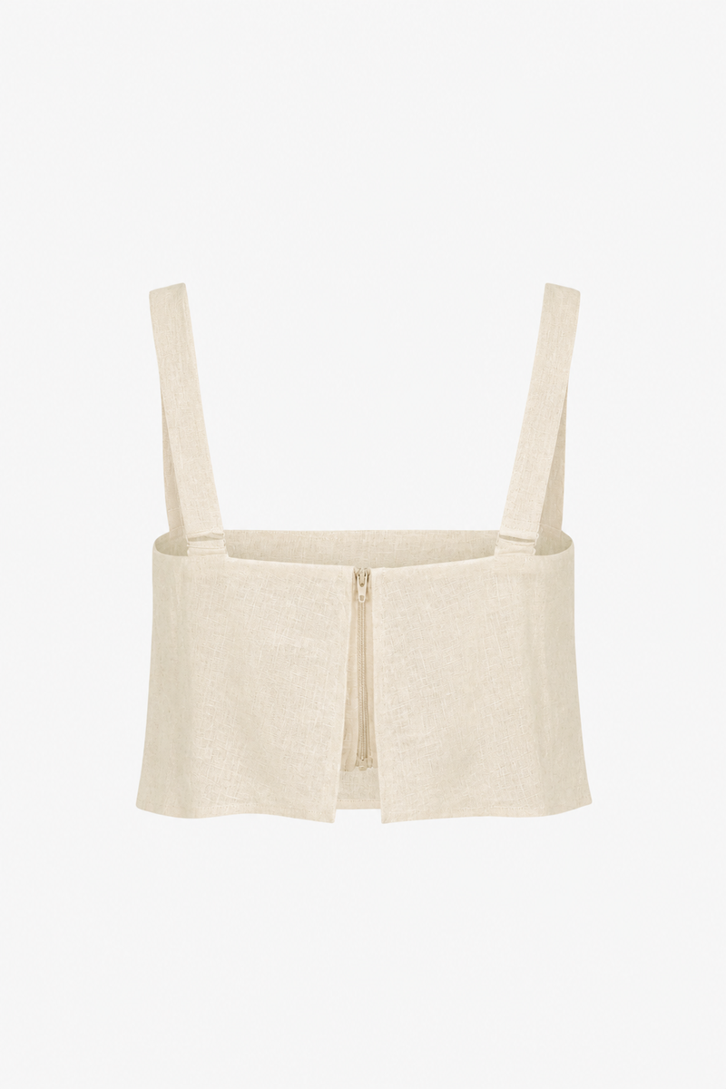 HEVRON Caitlyn Crop Ivory Linen Crop Top, back view