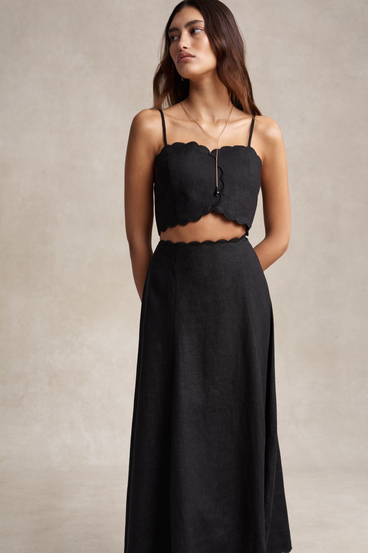 black a line skirt dress Black Long Sleeve A-Line Penni Midi Dress
