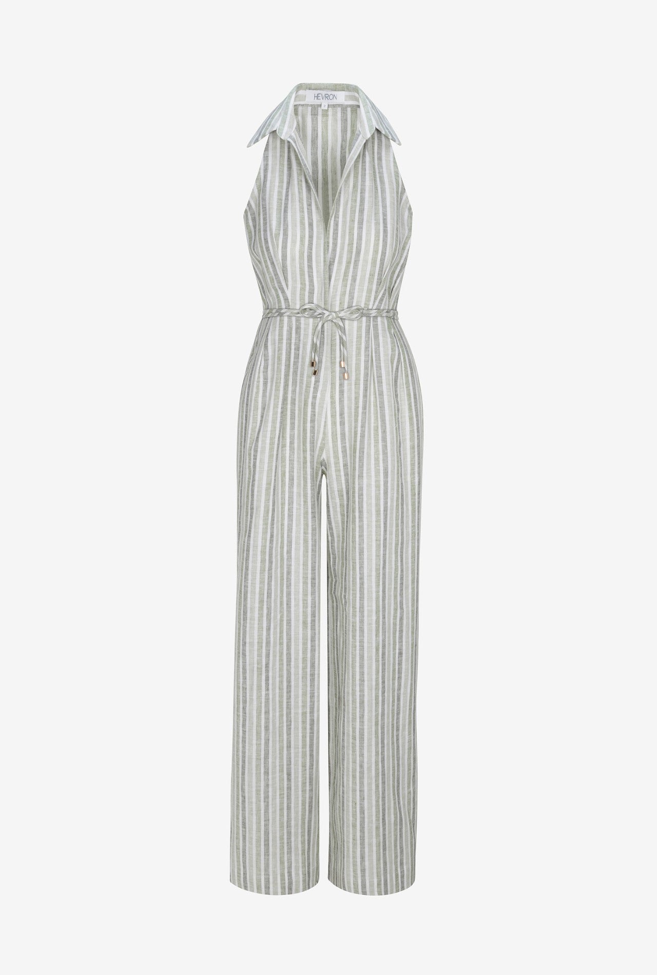 Sage Stripe Linen Jumpsuit | HEVRON Vivi Jumpsuit