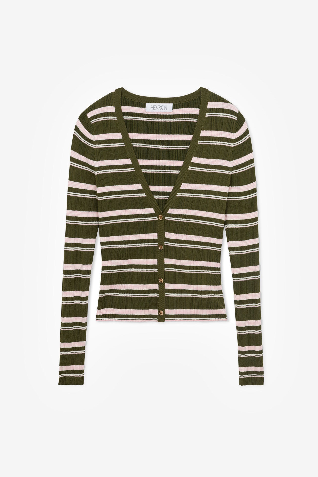 Olive Stripe Knit Cardigan | HEVRON Pearl Cardigan